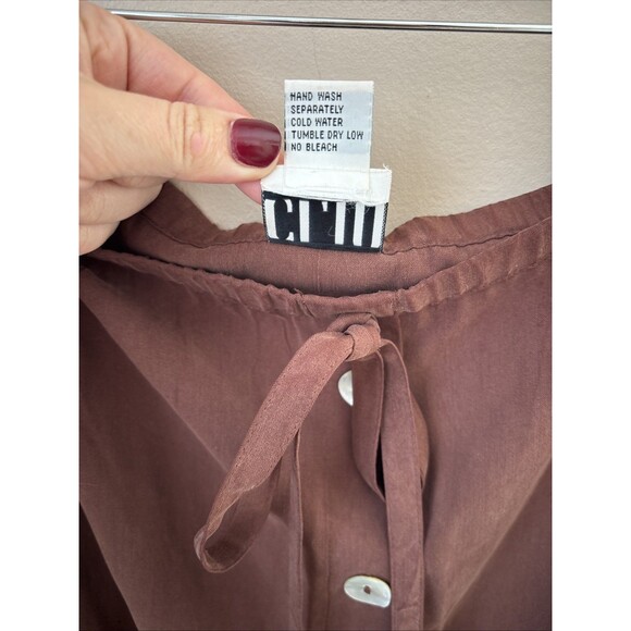 Vintage Clio Silk Midi Skirt Brown Button Front Womens M 100% Silk - Picture 5 of 7